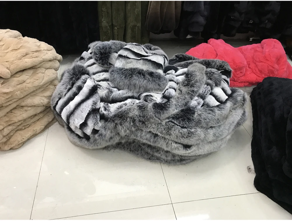 Clearance Women Rex Rabbit Fur Coat Warm Soft Rex Rabbit Fur Jacket With Big Real Fox Fur Collar 100% Natural Real Rex Rabbit Fur Overcoat 10