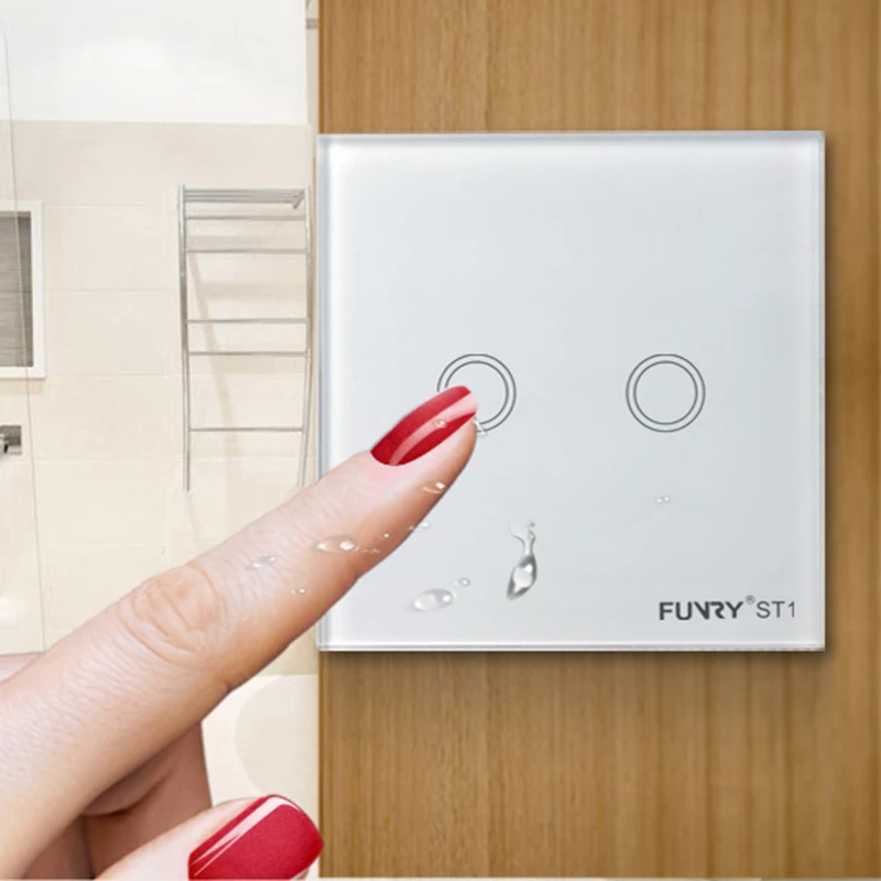  FUNRY EU Standard 2 Gang 1 Way Touch Switch Fireproof Crystal Glass Switch Panel LED Smart Home Lig - 32833492625