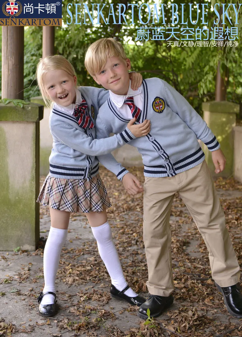 100 cotton autumn boys and girls cardigan school uniform set 4PCS