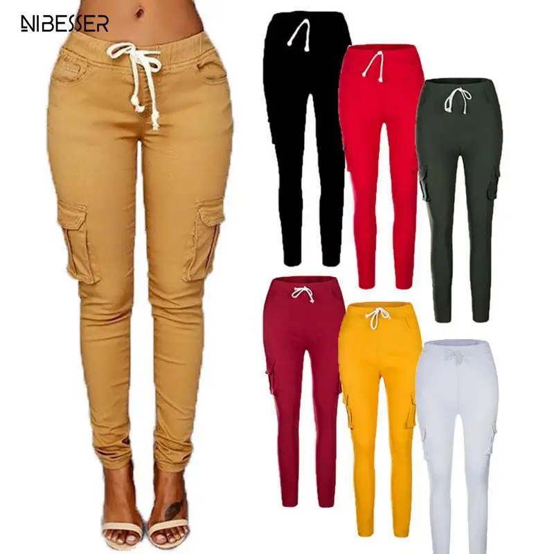 

NIBESSER 2019 Autumn Ladies Cargo Pants up Women Casual Pencil Pants Female Waist Pant Multi-Pocket Joggers Sweatpants