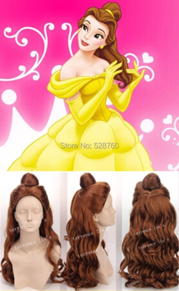 Beauty And The Beast Cartoon Princess Belle wig 24 inches Synthetic Long wavy Wig Brown Cosplay