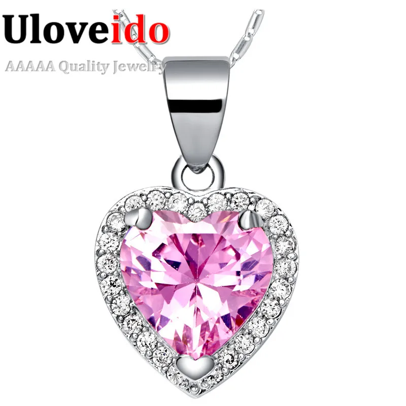 

Free Shipping Collares Crystal Pendant 2016 New Necklaces Pink Heart Pendants for Women Zircon Silver Jewelry Bijouterie N1110