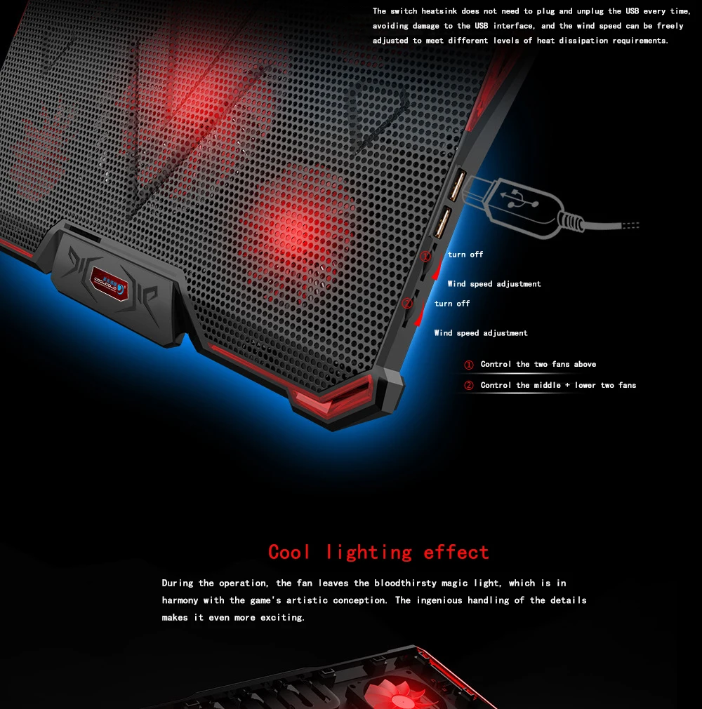 CoolCold охлаждающая подставка для ноутбука с воздушным охлаждением 5 вентиляторов 2 usb порта регулируемый держатель для 12 13 14 15 17 дюймов ноутбук охладитель