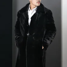 Для мужчин имитация норки Длинный дизайн меховая верхняя одежда Для мужчин из искусственной норки с отложным воротником пальто с мехом, верхняя одежда