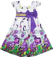 Sunny Fashion Robe Fille Arc Attacher Pourpre Floral Manche Princesse Partie