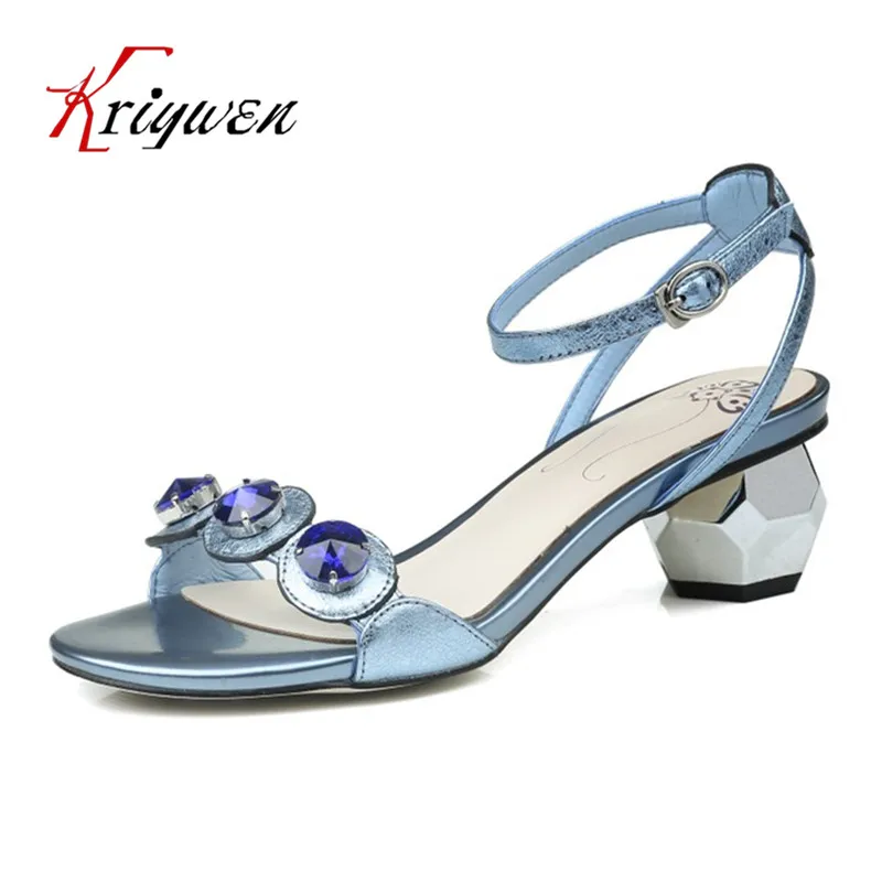 

New summer women party shoes luxury diamond open toe strange style heels wedding shoes elegant blue silver woman party sandals