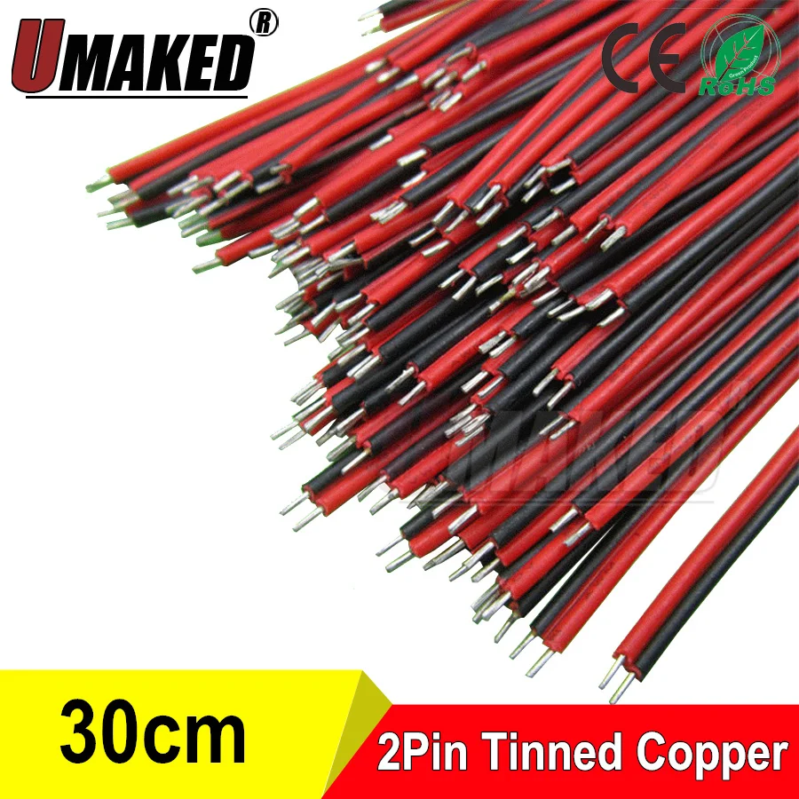 (40PCS) 30CM 2pin wire cable, Red black wire, AGW22 thinned copper wire
