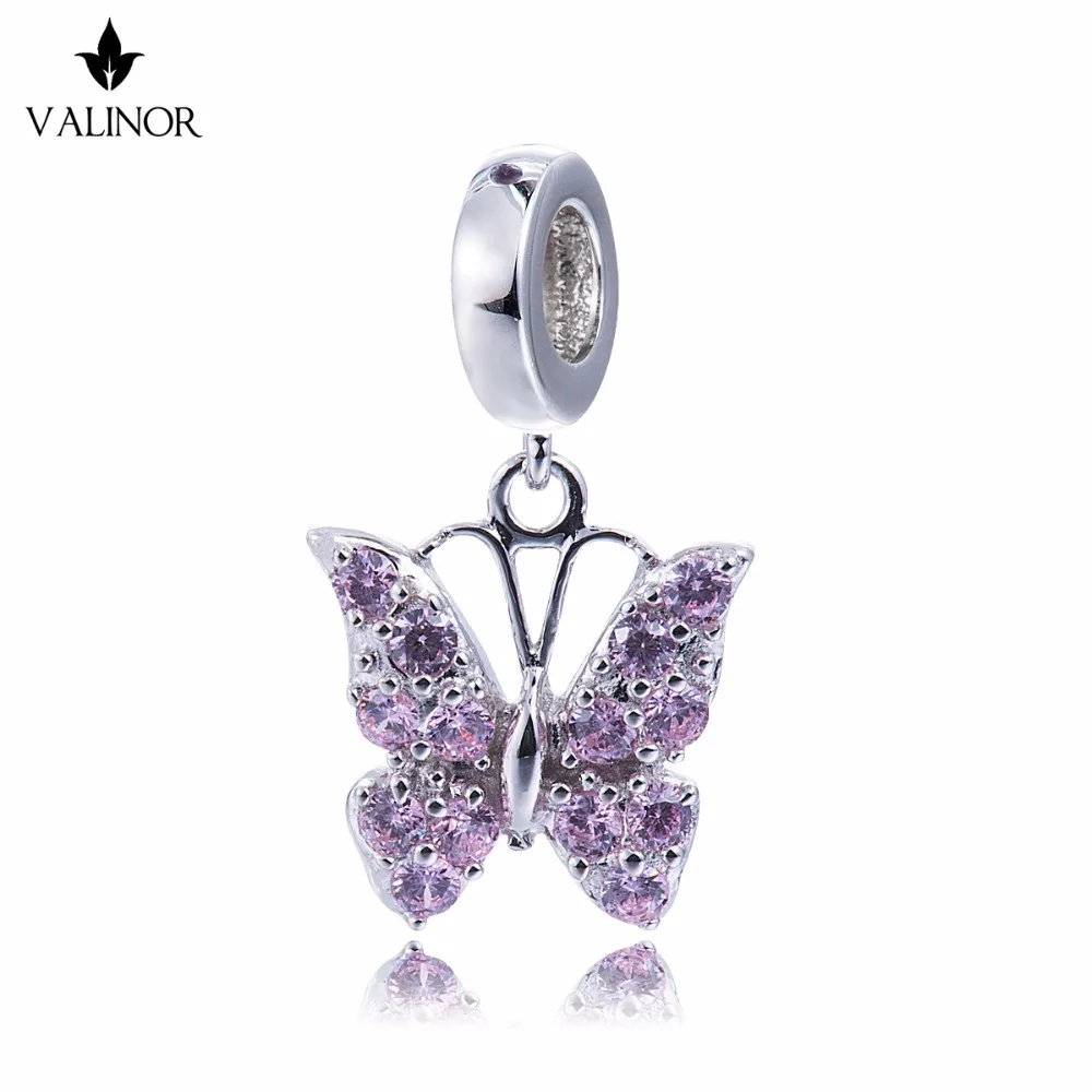 

Video! Pink Butterfly Pendant 925 Sterling Silver beads charms fit Bracelets & Bangles Never change color DDBJ023