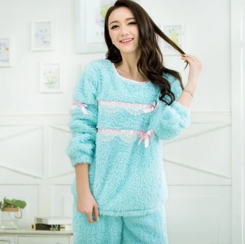 

Girls Winter Comfortable Pajamas Warm Coral Fleece Pajama Set Pink Blue Tracksuit Christmas Gifts for Family Friends KS043