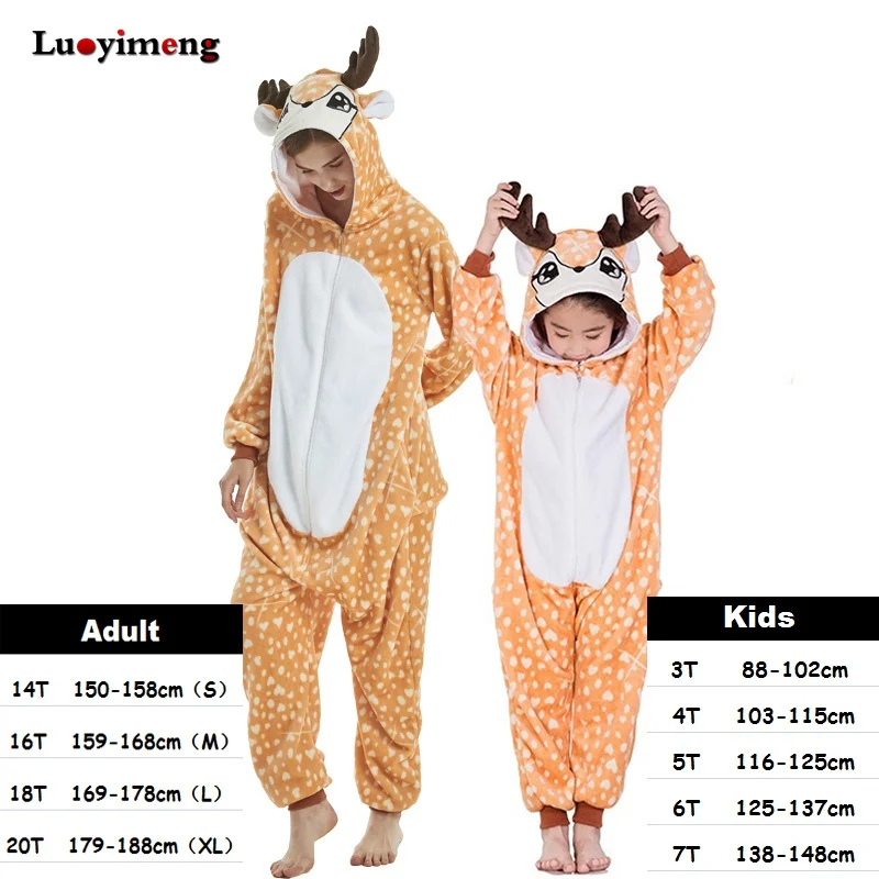 Пижамы кигуруми с единорогом для девочек и женщин; зимние фланелевые пижамы унисекс с вышивкой панды; Пижама с единорогом; домашняя одежда - Цвет: deer