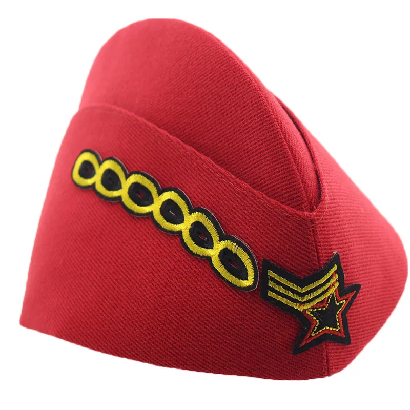 Винтажная красная шляпа моряка, Женская парусиновая шляпа-лодочка, армейская шапка стюардессы, шляпа-лодочка, Осень-зима, пять звезд, цепочка, берет, военные шапки LB - Цвет: 4