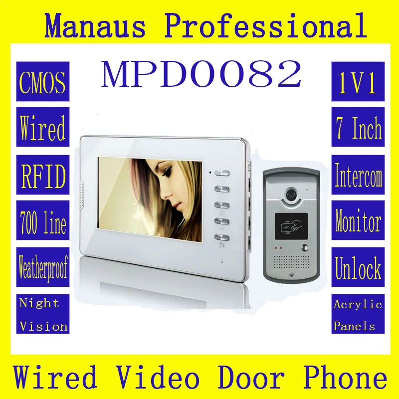 

Newest Smart 7" TFT LCD Wired Night Visual Home Security Monitor Outdoor Camera Video Door Phone Doorbell Intercom System D82a