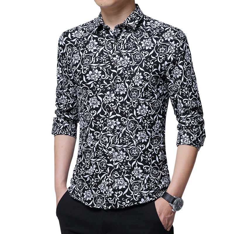 HCXY 2019 الخريف جديد رجل العمل قمصان العلامة التجارية طويلة الأكمام الأزهار المطبوعة الرجال اللباس قمصان الاجتماعية الذكور قمصان 5XL camisa الغمد