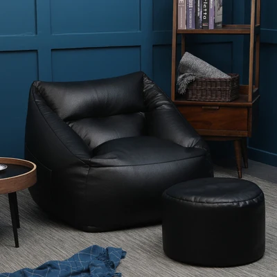 Кресло-мешок для дивана с наполнителем, расслабляющий диван с Оттоманской микрофиброй, искусственная кожа, Кресло-мешок, пуховое кресло, ленивый татами - Цвет: black chair ottoman