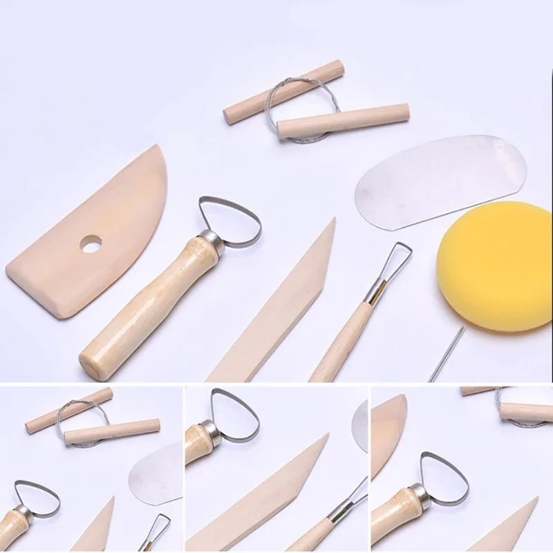 

8PC Multi-function Pottery Tools Wooden Handle and Stainless Steal Pottery Ceramics Clay Sculpture Modelling Kit