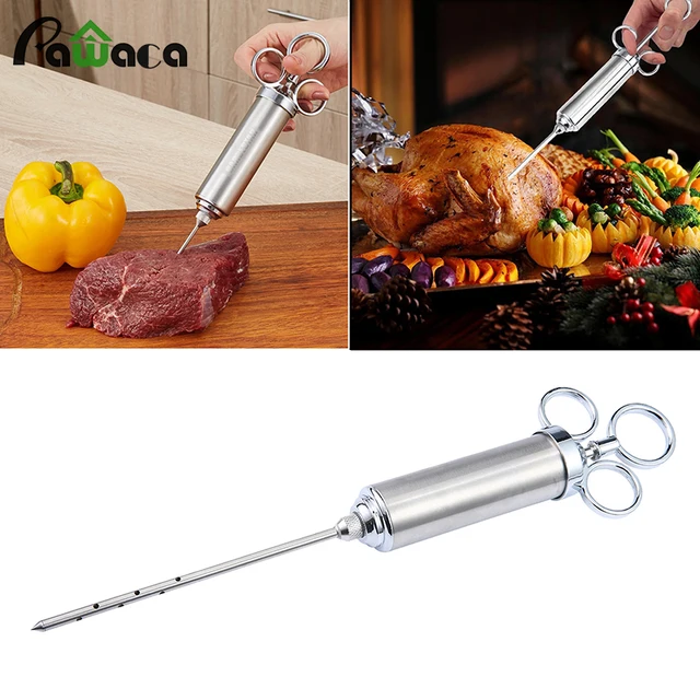 Durable Stainless Steel Seasoning Injector 6 inch Turkey Meat / Marinade Injector with 2 Needles