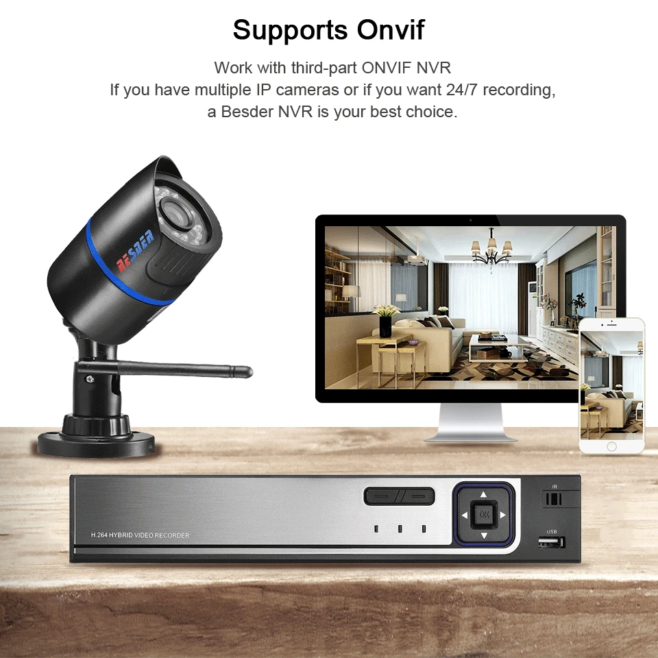 BESDER Audio 1080P Беспроводная Ip камера видеонаблюдения черная Водонепроницаемая Onvif со