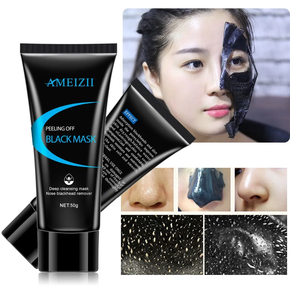 Ameizii Bamboo Charcoal Black Facial Korean Face Peeling Mask Nose Blackhead Remover Dots Skin Care Deep Cleaning Acne Treatment