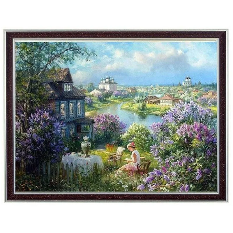 

Town of Autumn scenery oil painting Needlework Embroidery DIY DMC Cross Stitch Kits Crafts 14CT Home wall Decor Handmade Arts
