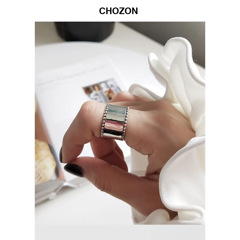 

Korean 925 Sterling Silver Simple Wide Polished Surface Finger Rings Fashionable Personality Temperament Retro Ball Line Rings