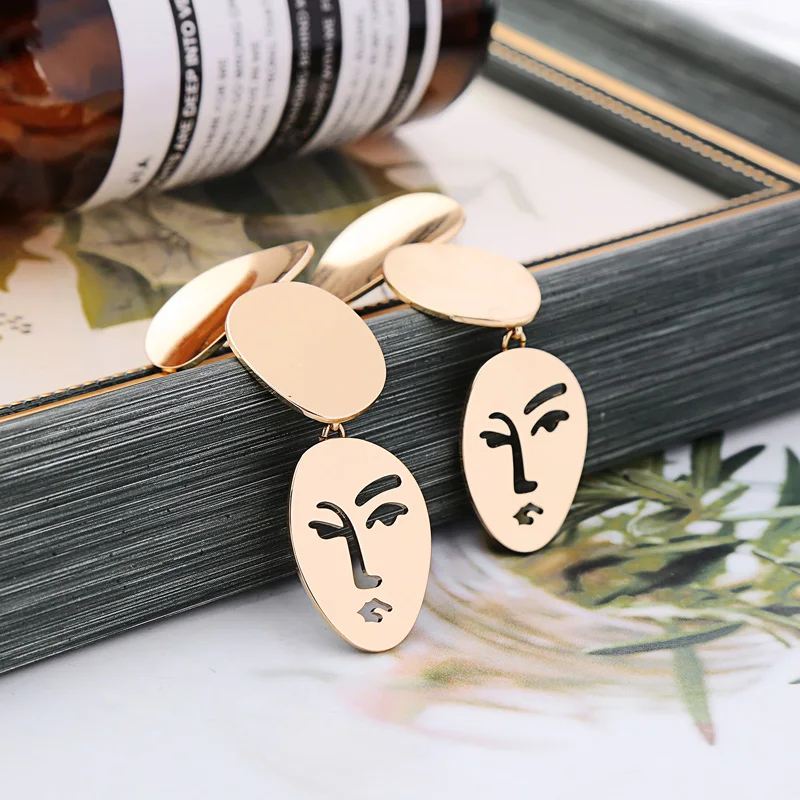 

BALANBIU Minimalism Abstract Hollow Human Face Drop Earrings For Women Gifts Geometric Brass Sheets Dangle Earrings Accessories