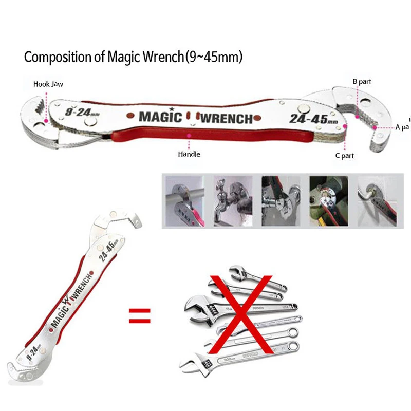 PEGASI 9~45mm Magic Adjustable Multi Purpose Functional Hook Type Spanner Tools Universal Wrench Hand Tools