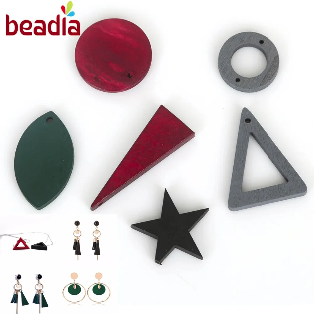 

New Wood Beads Charm Pendant Round Star Oval Triangle Shape Fit European Earring Jewelry Findings For DIY Handmade Necklace