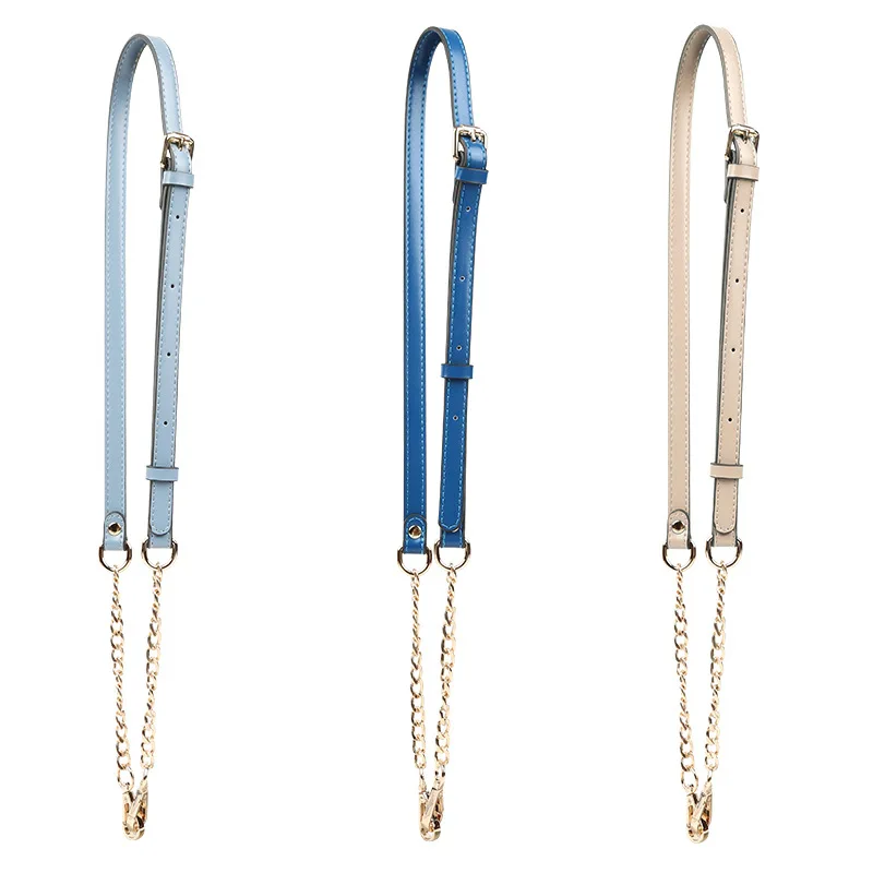 Chain Metal Shoulder Bag Strap PU Leather Long Shoulder Belt Solid Color Handbag Straps Replacement Women Bag Accessories