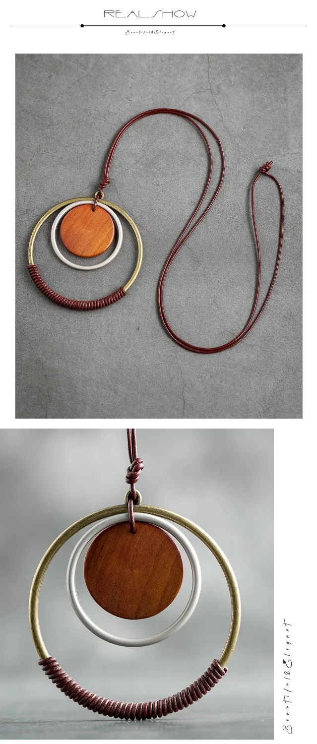 Ожерелья с деревянными элементами и кулонами женские круглые богемные ожерелья винтажные стильные персонализированные украшения вечерние подарки