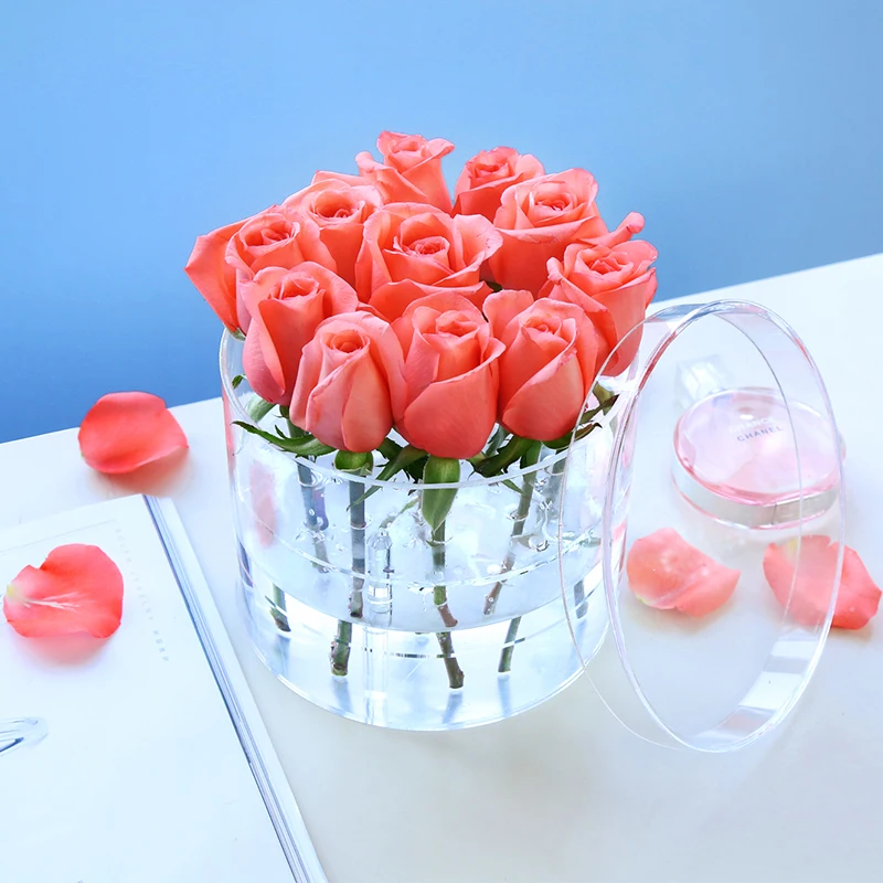 Download AF Round Clear Acrylic Rose Flower Box Makeup Organizer ...
