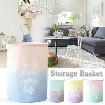 

Letters Gradient Cotton Linen Dirty Clothes Storage Basket Washing Buckets Toy Sundries Laundry Storage Basket for Home&Living