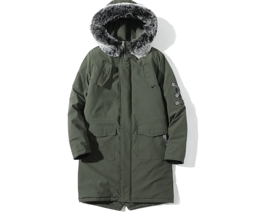 Fur collar Hooded Jacket Coats Men Winter New Fashion Casual Long parkas coat Mens warm Hip hop Overcoat Man Streetwear | Мужская одежда