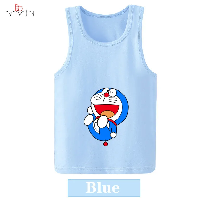 Футболка для девочек и мальчиков с принтом «Doraemon» Футболка с принтом для детей; одежда без рукавов Футболка Для детей, на лето с О-образным вырезом Футболка-безрукавка От 2 до 12 лет - Цвет: blue 1