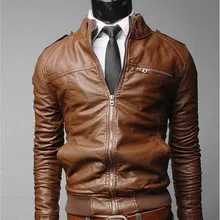Английский стиль Карманы искусственная кожа куртка для мужчин стенд Твердые Зима бомбер из искусственной кожи куртки тонкий молни