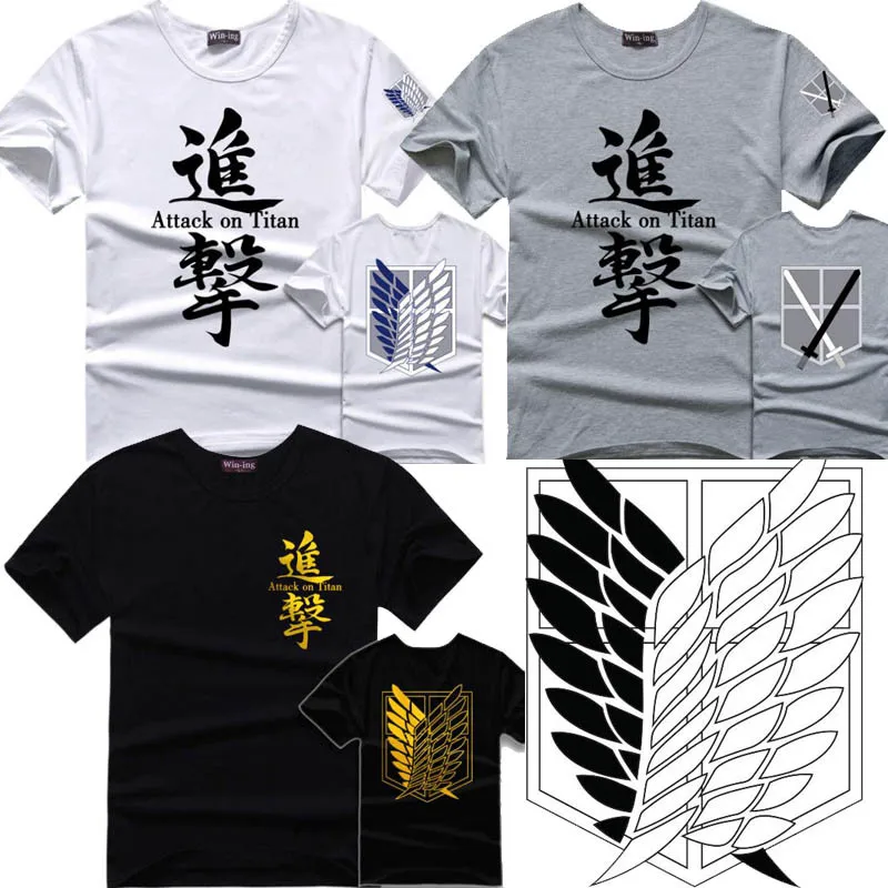 

Attack On Titan T-Shirt Anime T Shirts Men Shingeki No Kyojin Survey Corps Tshirt Eren Levi Cosplay Costume