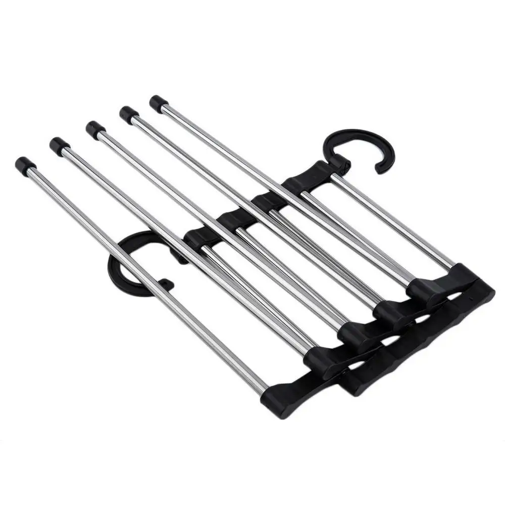 MultiFunctional Clothes Hangers Pants Storage Hangers Cloth Rack Multilayer Storage Cloth Hanger Closet Organizer - Color: Black