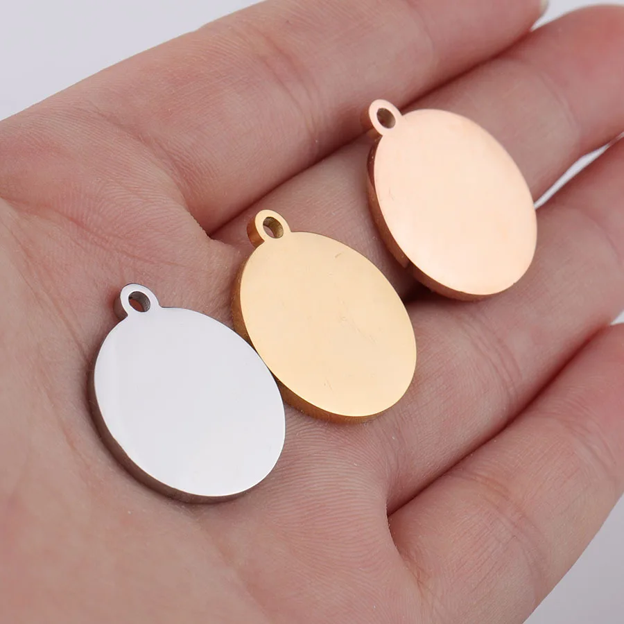 

100% Stainless Steel Round Dog Tag Charms Silver/Gold/Rose Gold 19mm Circle Blank Metal Tag Mirror Polished Wholesale 50pcs