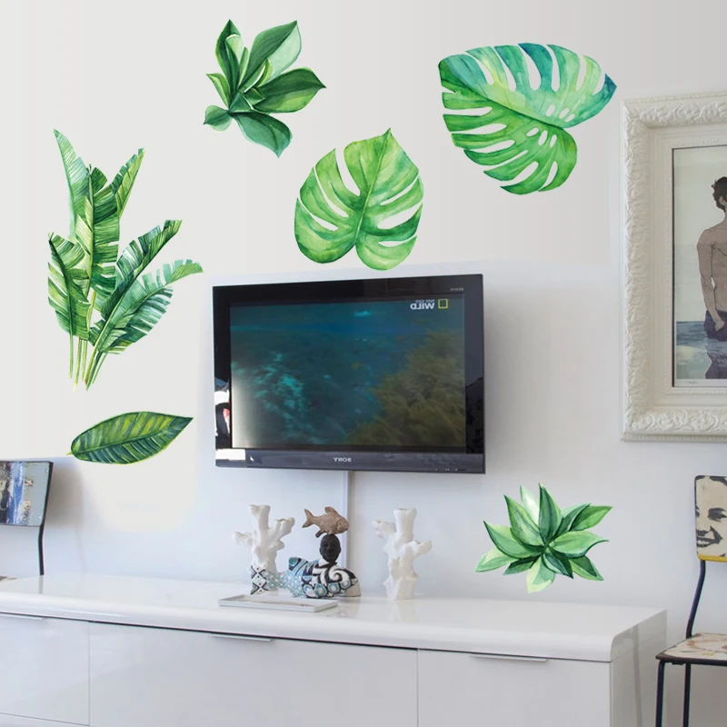 3D green leaf wall sticker for bedroom removable nature wall decal home