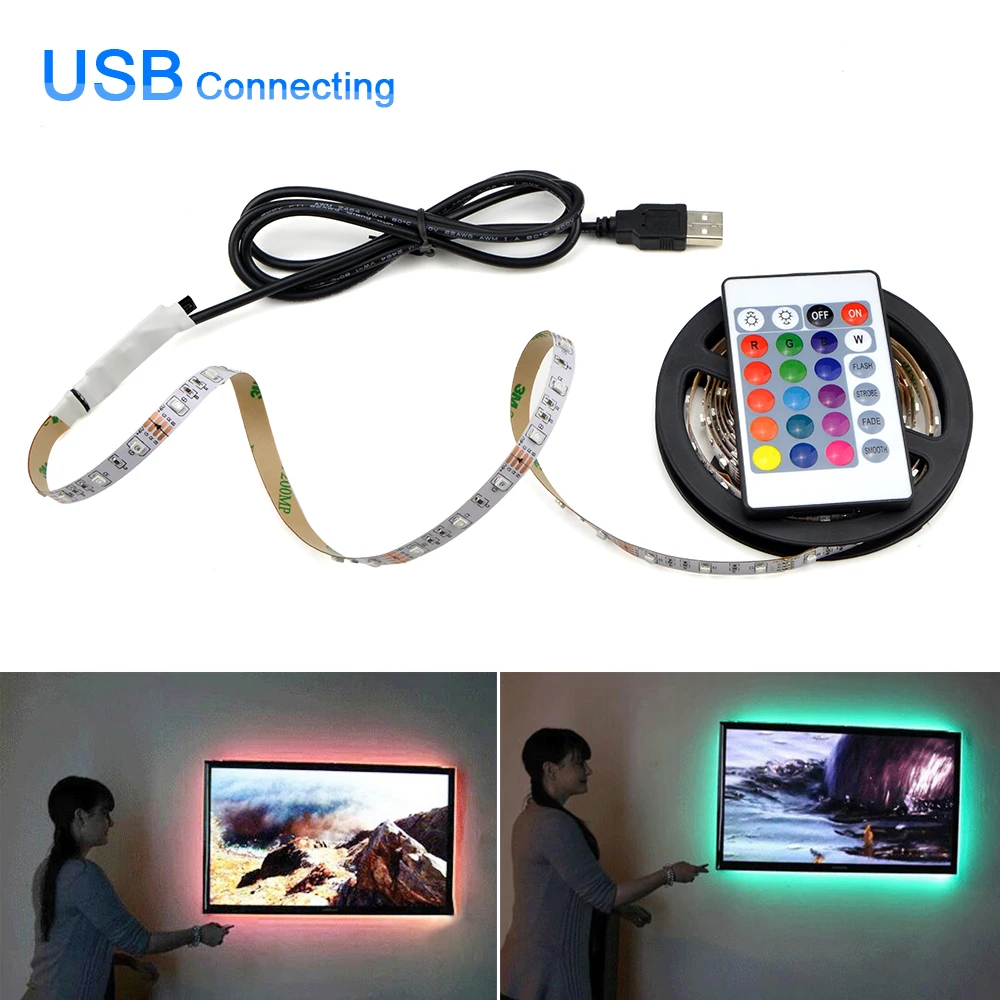 USB 5 В светодиодный RGB лента с пультом для кухни светодиодный светильник 1 м-5 м Светодиодная лента ТВ фоновое освещение настольные украшения