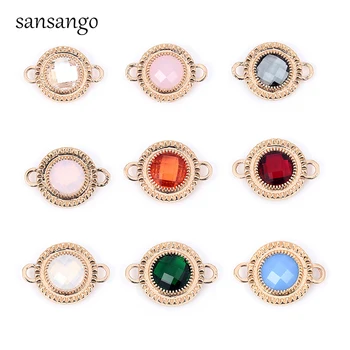 

5 Pcs Green Red White Multi-Color Round Glass Crystal Copper Connectors Charms For DIY Necklace Bracelet Making Fashion Jewelry