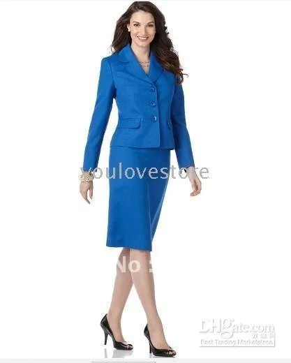 

Women Career Suit Blue Women Skirt Suit Brand Women's Suit Three Button Jacket & Skirt 487