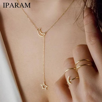 

Fashion Hollow Moon Star Y-Pendant Necklace Women's Gold Silver Color Choker Necklace For Women Party Jewelry Archery Necklace