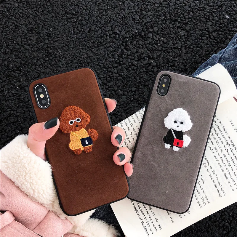 

Suede fur phone Cases For iphone XS Max XR XS for iphone 7 8 6 6s plus Cute panda rabbit cat embroidery case cover