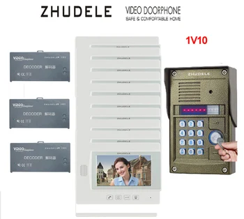 

ZHUDELE Top quality Home security intercom system7 inch Monitor for 10 Units Apartment Video Door Phone Bell Intercom System