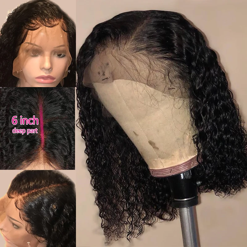 

Fake Scalp Wig 13X6 Invisible 180% PrePlucked Short Bob Curly Frontal Closure Lace Front Human Hair Wigs For Black Women Remy