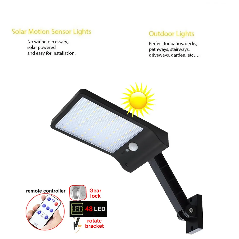 

remote control Upgraded 48 LED PIR Motion Sensor Wall Light Solar Energy Street light Outdoor Waterproof Yard Path Home Garden