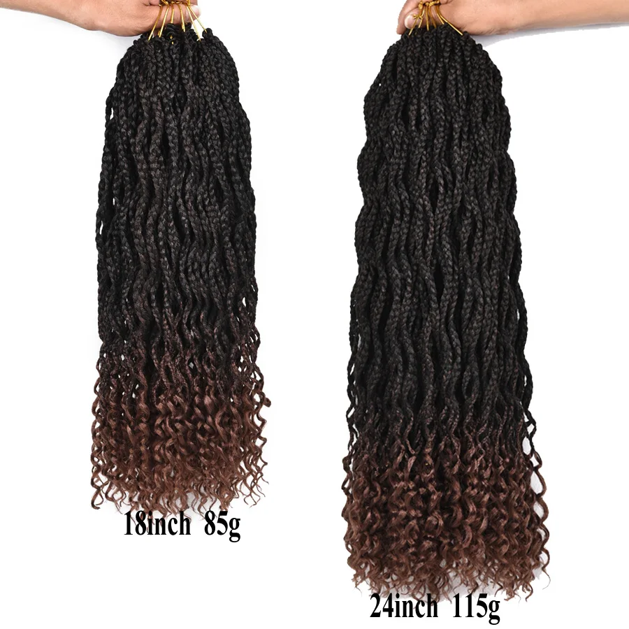 AliRobam 18/24 Inch Ombre коричневый крючком плетение коробка косы корни вьющиеся конец
