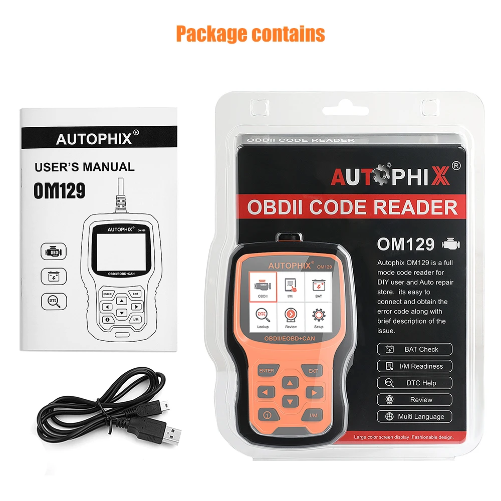 Autophix OM129 OBD2 Авто диагностический сканер мульти-Язык двигателя Батарея проверки данных в режиме реального времени ODB читатель Кода OBDII диагностический инструмент бесплатного обновления