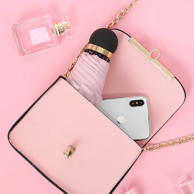 YADA 8K Pure Color Round Handle Umbrella For Women Men Mini Pocket Umbrella Parasol Fold Rainy UV Small Umbrellas Gifts YD121