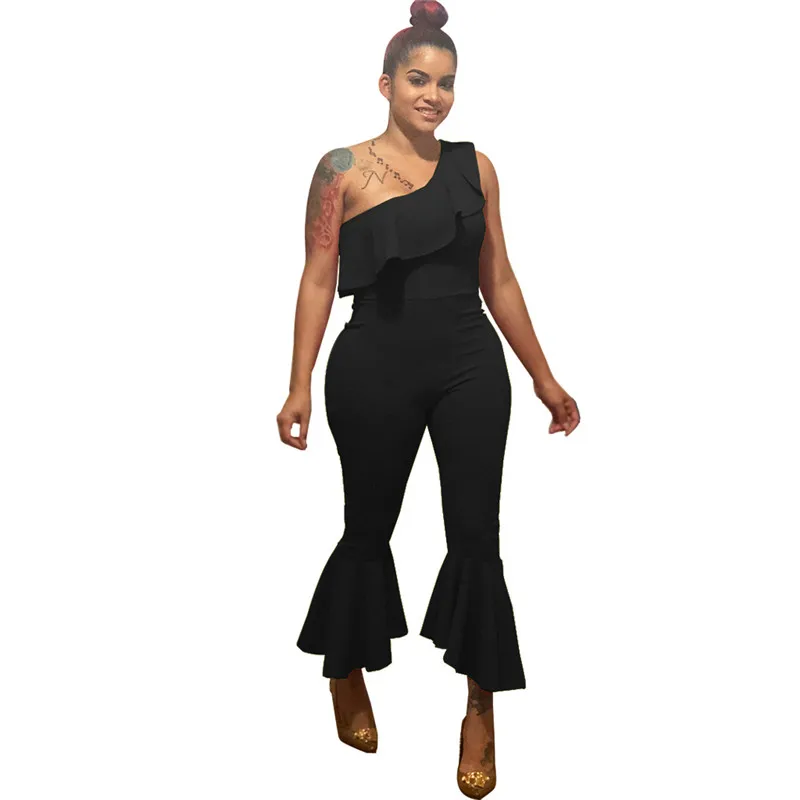 Fashion Ruffles Flare Pants Jumpsuit Women Summer Sexy One